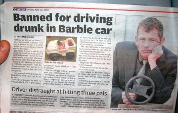 40 year old father arrested for driving little Barbie car at 4 MPH drunk.